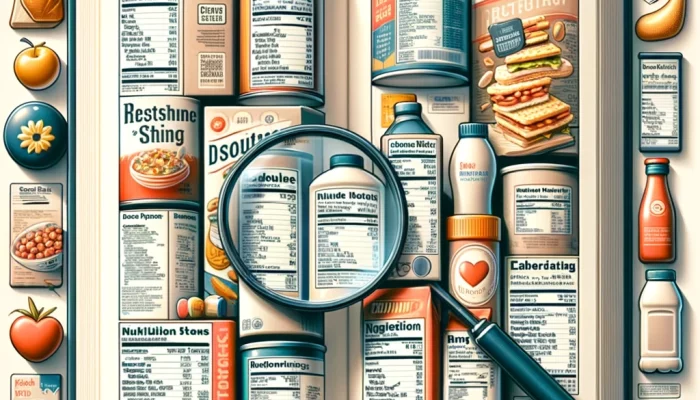 DALL·E 2024-05-17 15.25.15 - A detailed and engaging image for a blog article about reading food labels. The image features a variety of packaged food items with visible labels, h